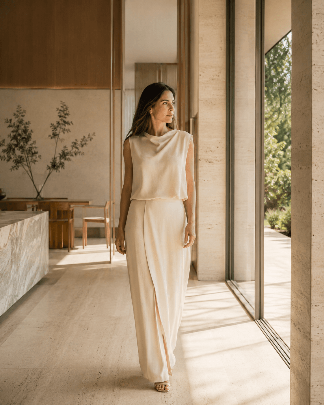 Mulher em ambiente contemporâneo com luz natural